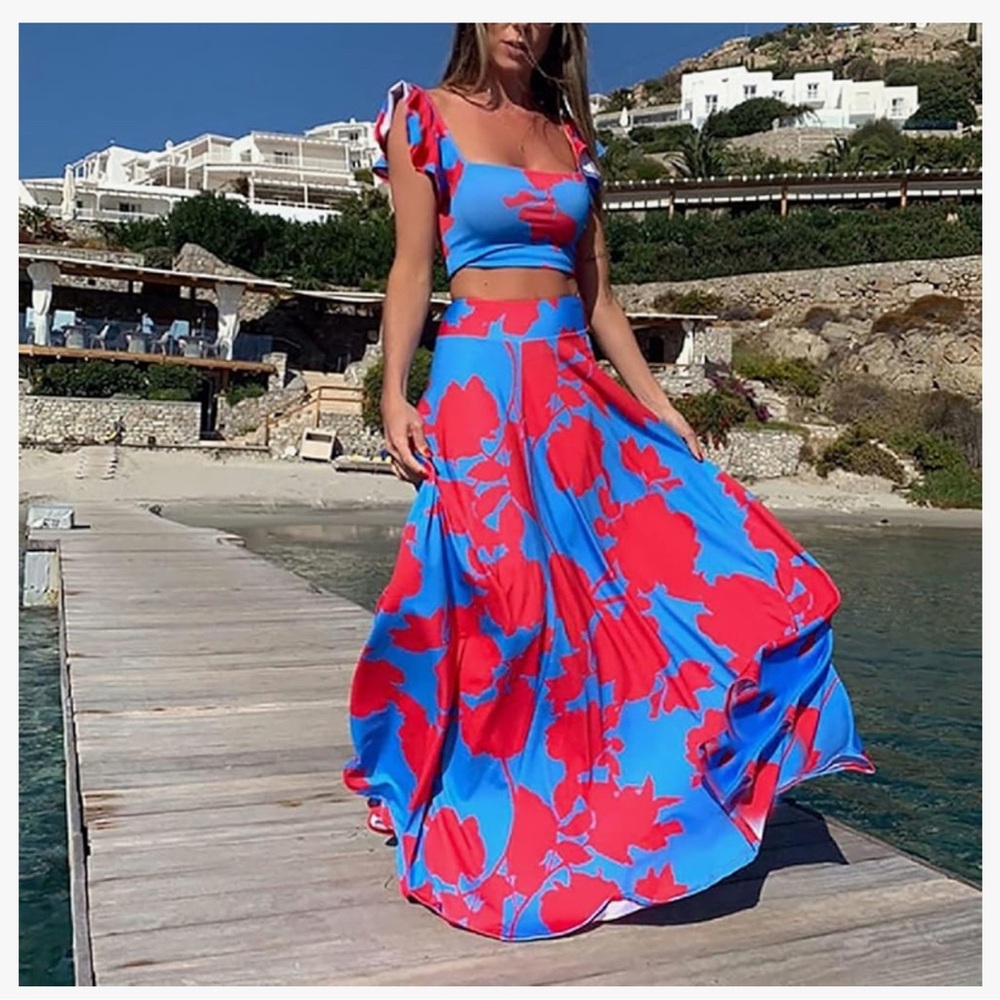 Vakkest Womens Summer Sexy Ruffle Floral Tank Top ONLY
